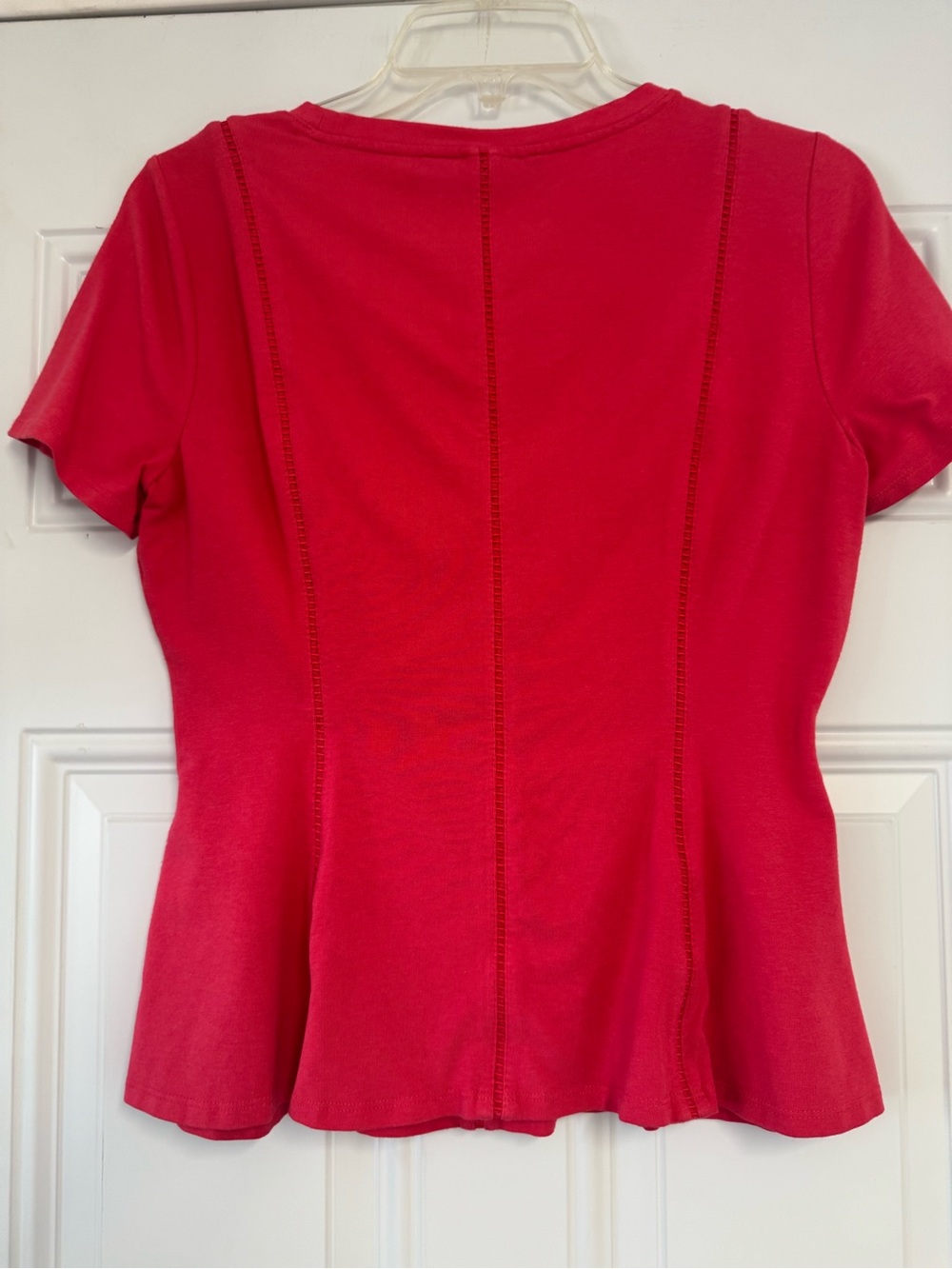 White House Black Market Short-Sleeve Crew Neck Peplum Top - Bright Pink - Picture 4 of 4